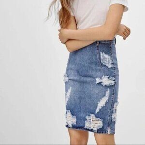 One Teaspoon Freelove Distressed Denim Skirt Womens Size 25 Blue